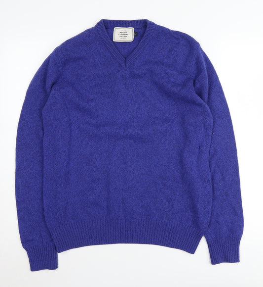 John Lewis Men's Blue V-Neck Wool Cashmere Jumper L