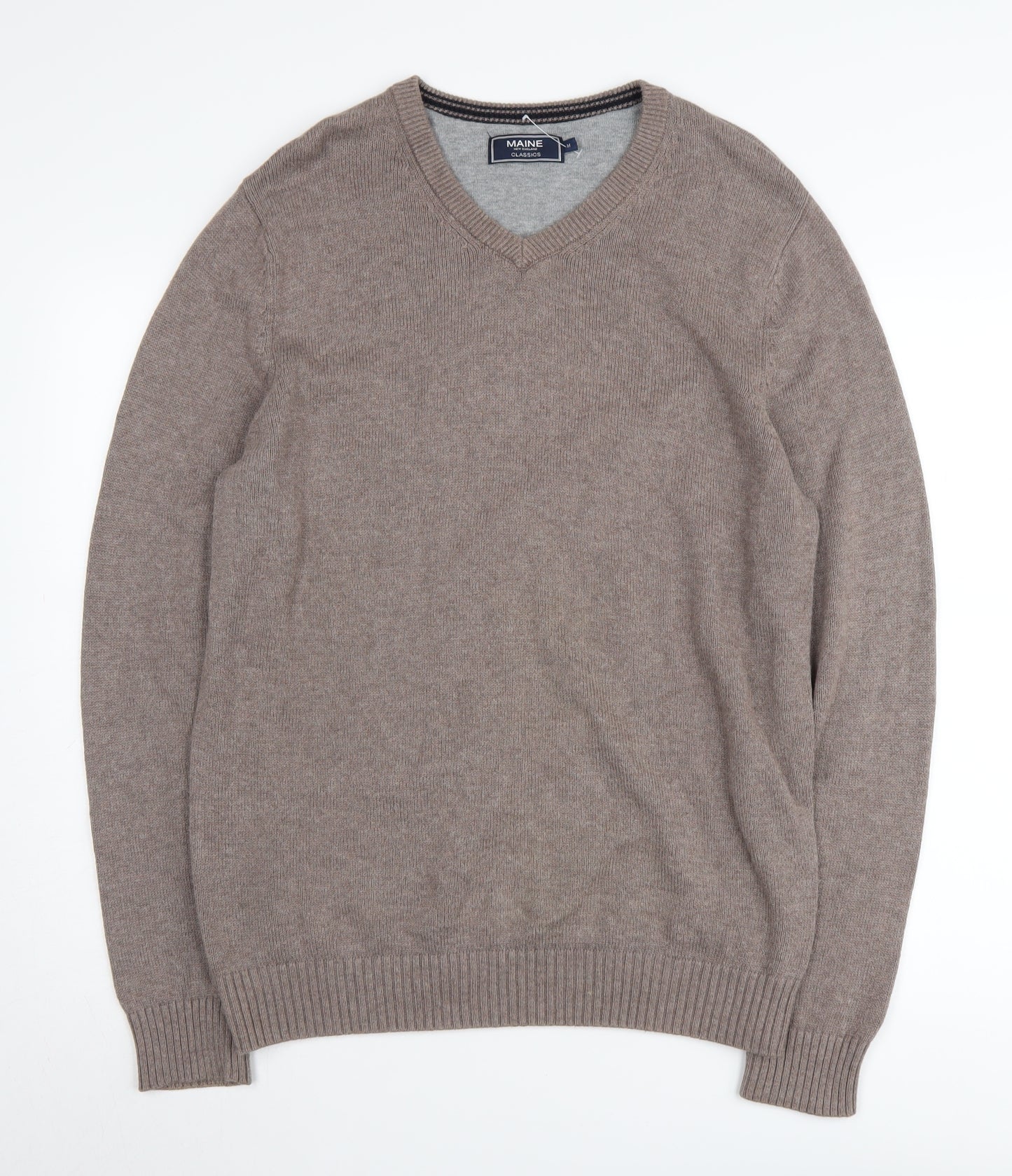 Maine New England Men's Beige V-Neck Cotton Jumper M