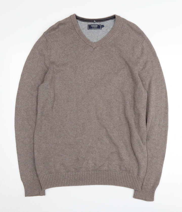Maine New England Men's Beige V-Neck Cotton Jumper M