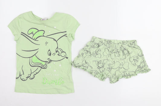 Disney Girls Green Dumbo Pyjama Set 4-5 Years Lightweight