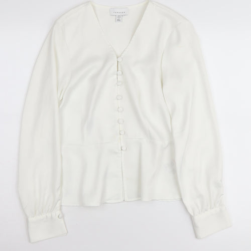 Topshop Women's White V-Neck Blouse Size 10