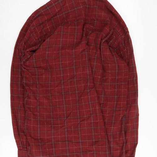 Jaeger Men's Red Plaid Cotton Button-Up Shirt L