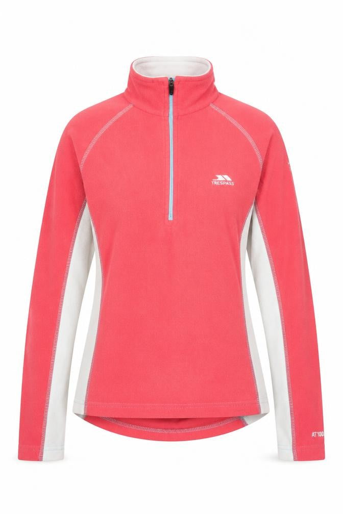 Front view of Trespass Women's Pink 1/2 Zip Fleece Sweatshirt, size S