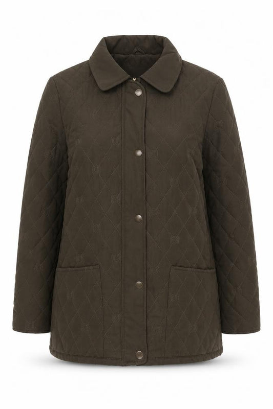 Front view of KLASSIK Women's Brown Quilted Jacket, size 12, Regular Fit