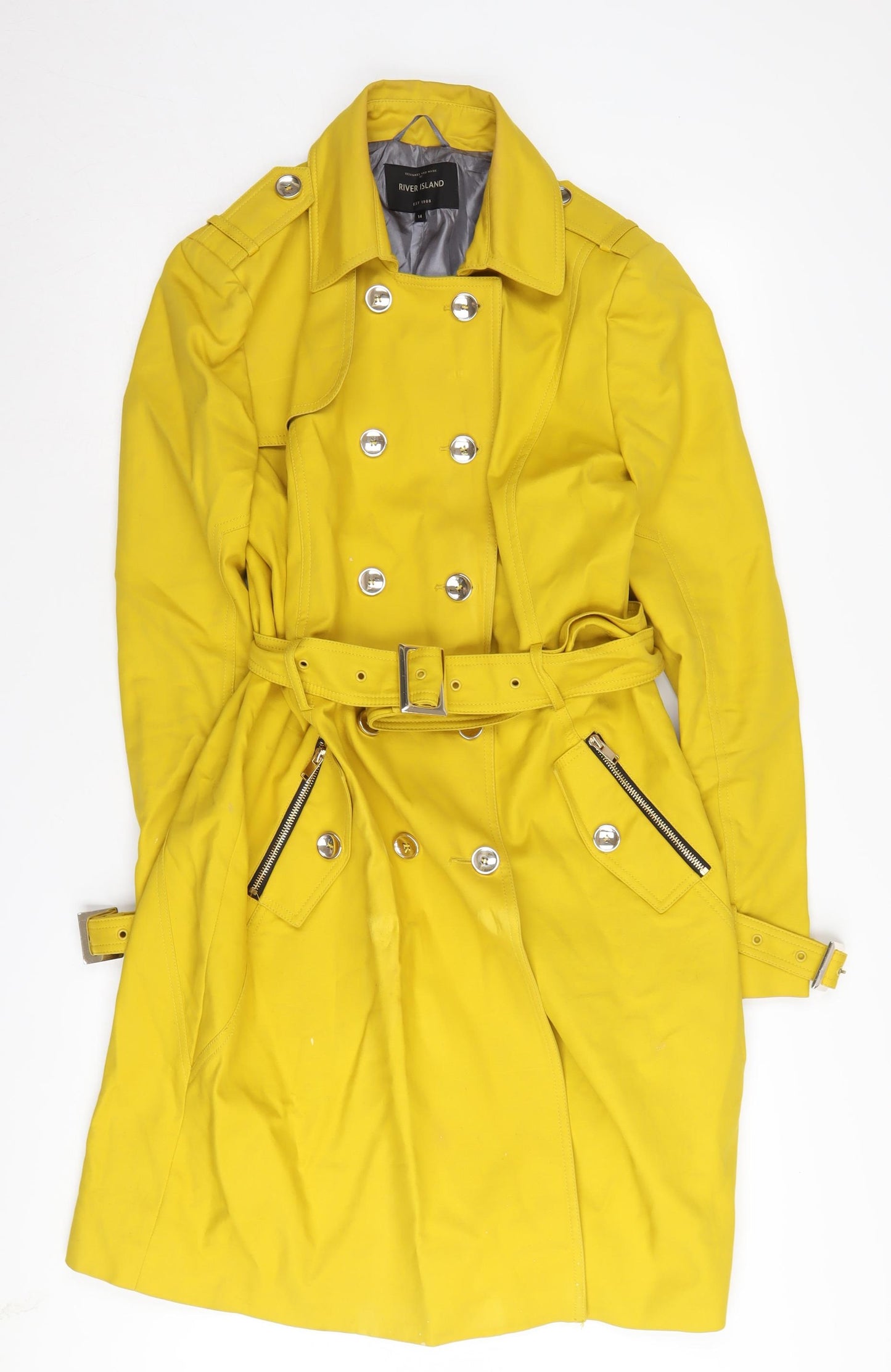 River Island Women's Yellow Trench Coat Size 14