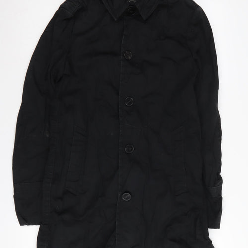 AllSaints Women's Black Cotton Overcoat S Casual Classic
