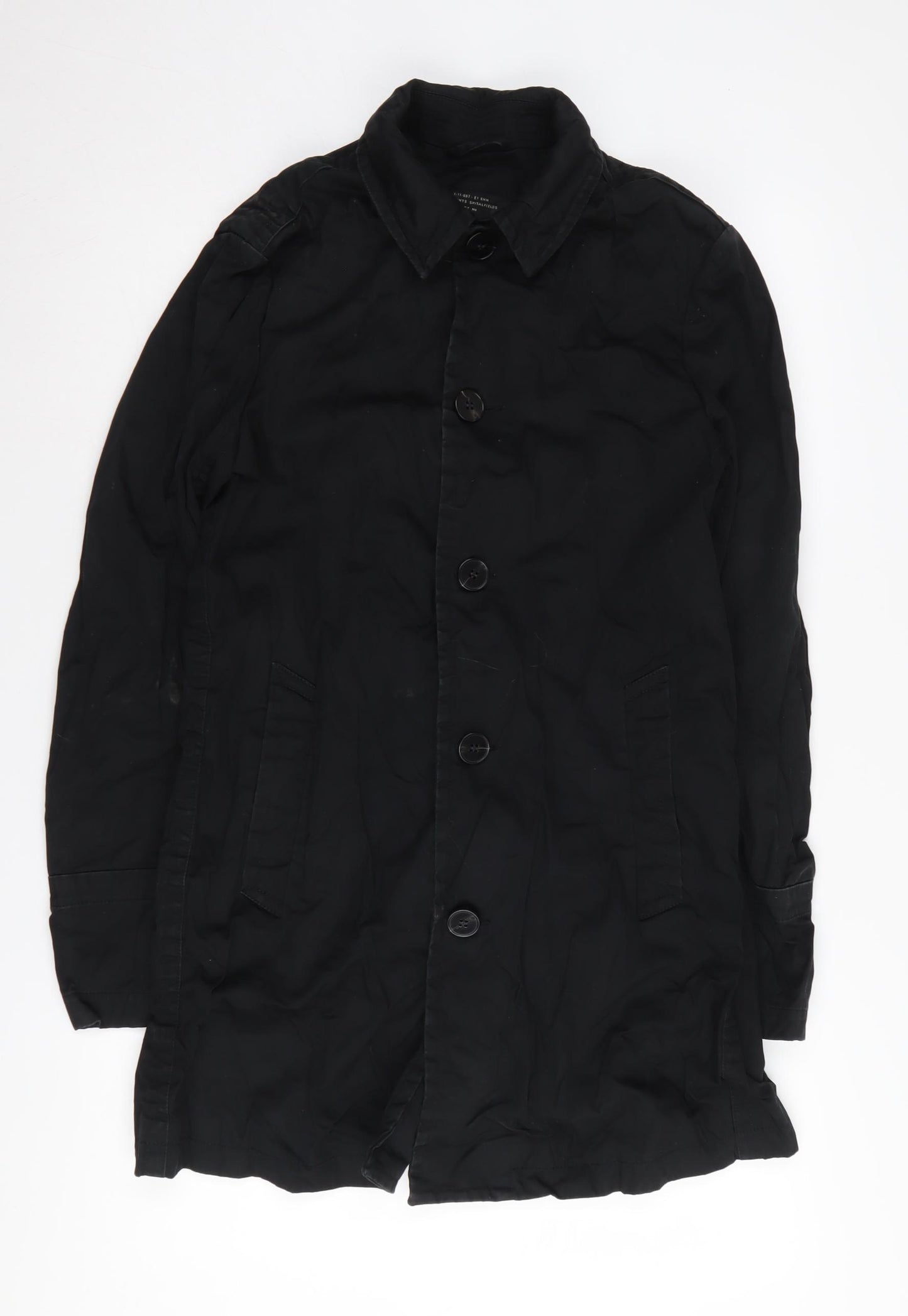 AllSaints Women's Black Cotton Overcoat S Casual Classic