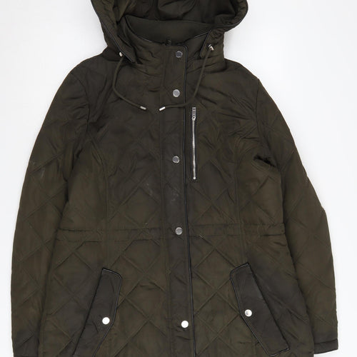 DKNY Women's Green Puffer Jacket L Hooded Casual