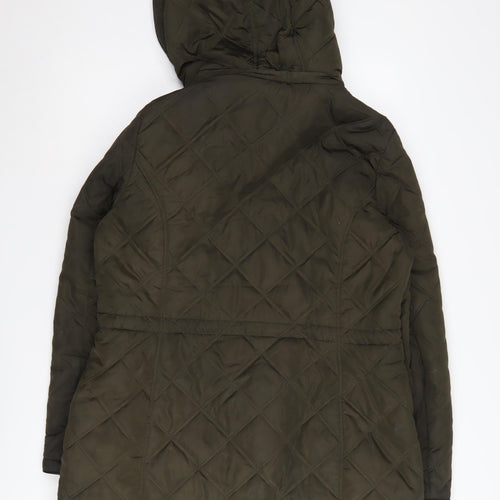 DKNY Women's Green Puffer Jacket L Hooded Casual