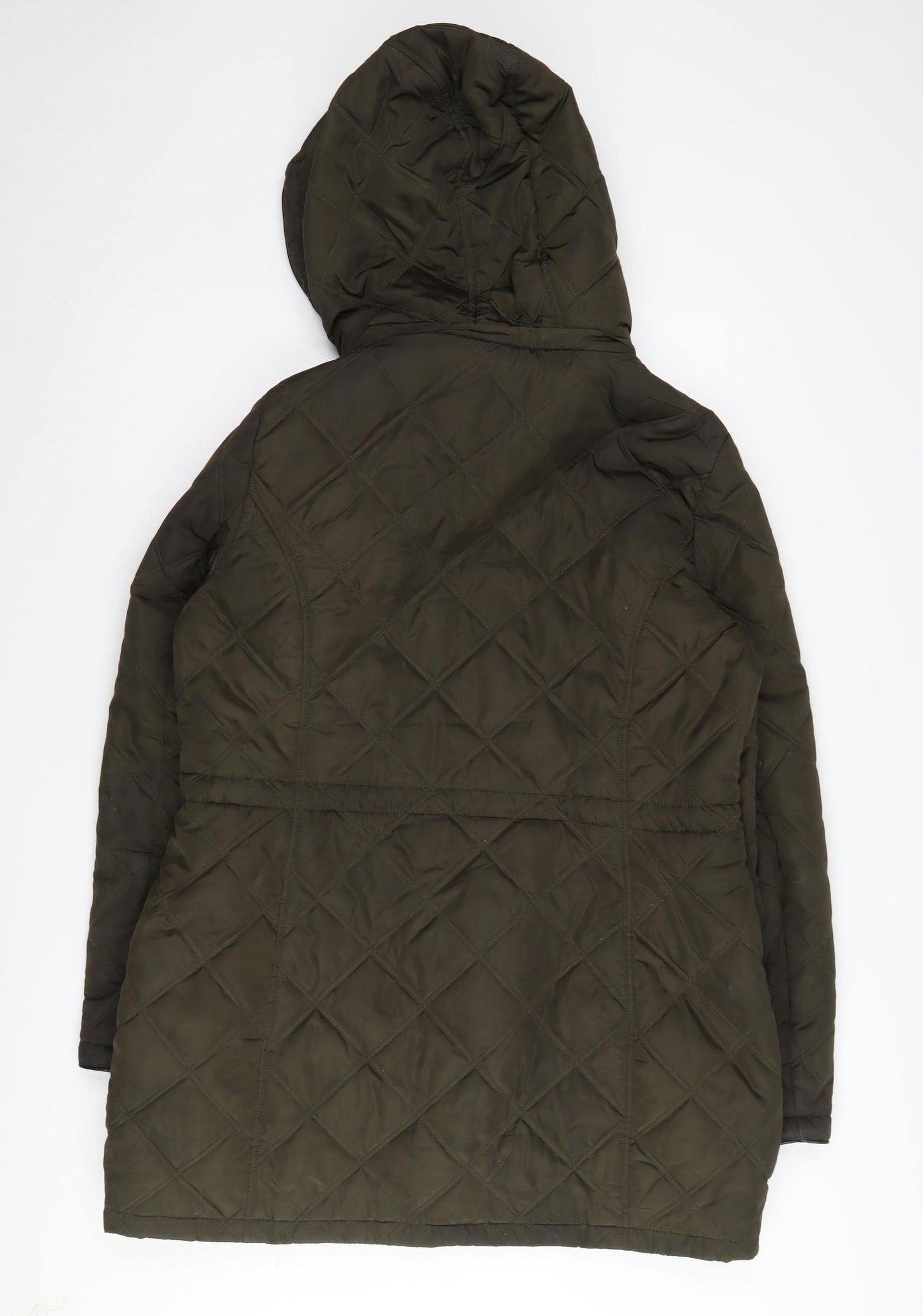 DKNY Women's Green Puffer Jacket L Hooded Casual