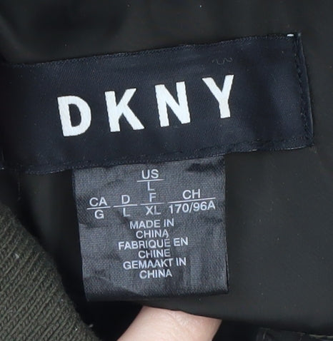 DKNY Women's Green Puffer Jacket L Hooded Casual