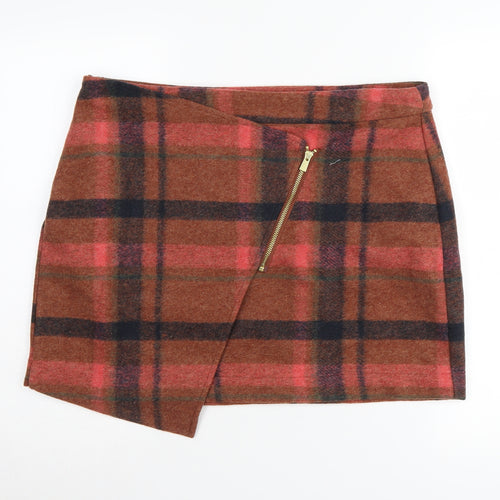 Next Women's Brown Plaid Wrap Skirt, Size 16