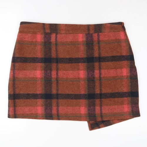 Next Women's Brown Plaid Wrap Skirt, Size 16
