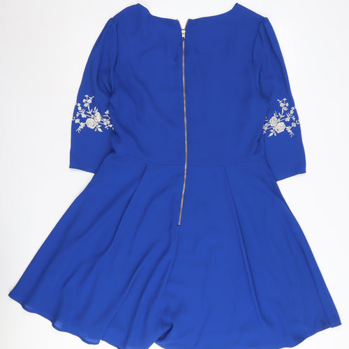 Oasis Women's Blue Embroidered A-Line Dress, Size 14
