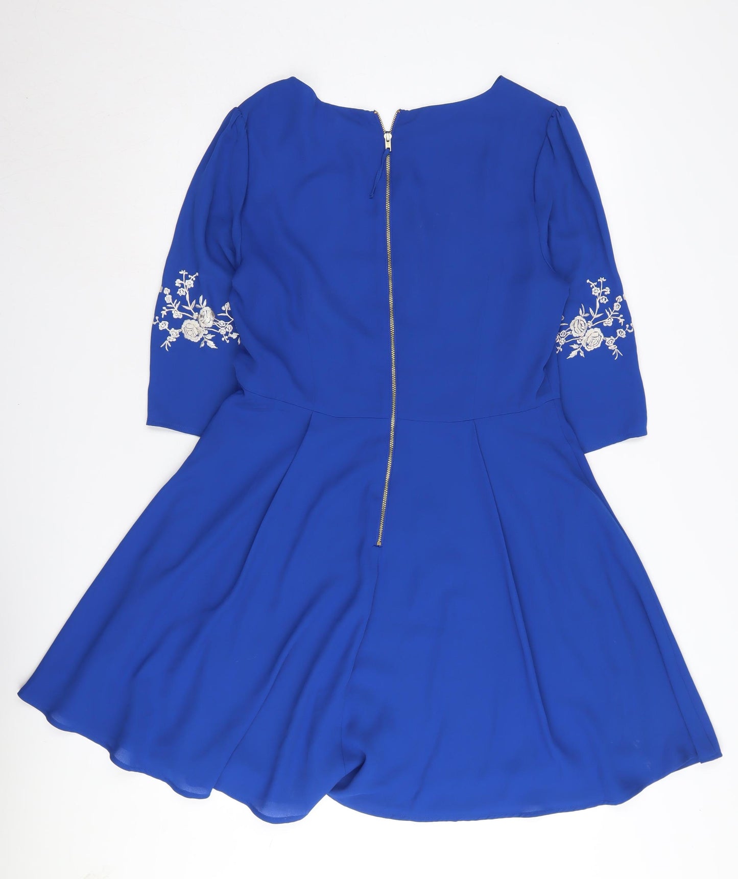 Oasis Women's Blue Embroidered A-Line Dress, Size 14