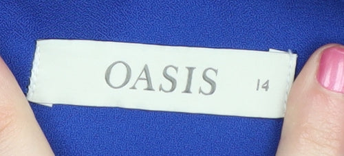 Oasis Women's Blue Embroidered A-Line Dress, Size 14