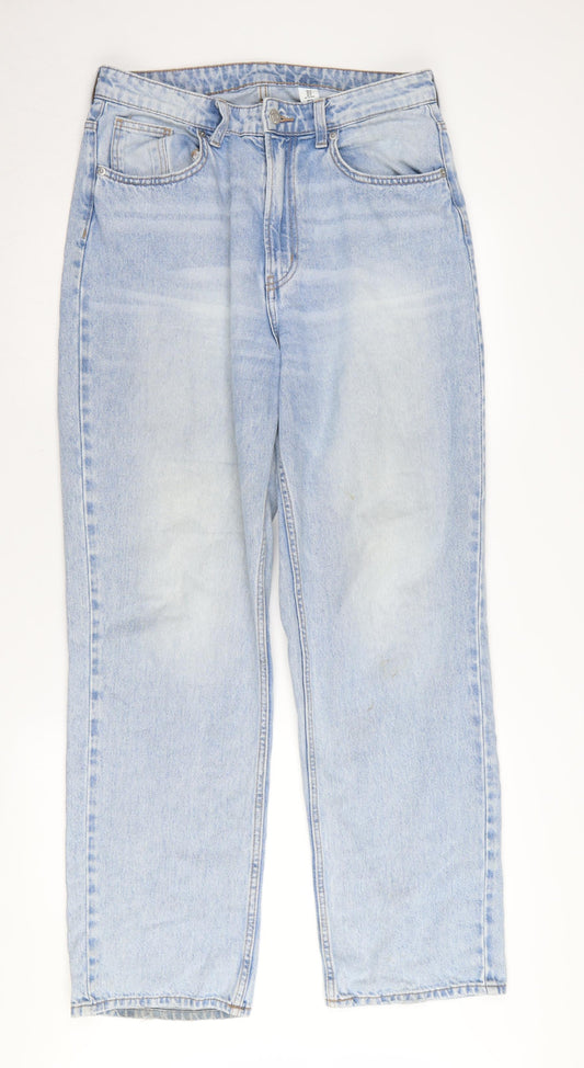 &Denim Women's Light Blue High-Rise Straight Jeans - Size 14