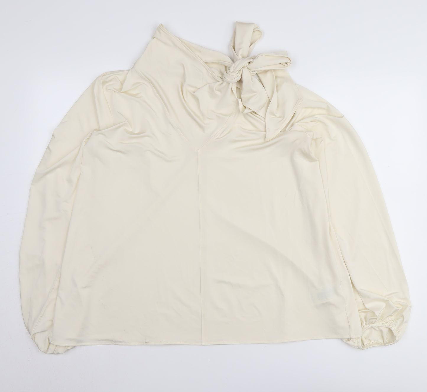 Arket Ivory Women's Blouse, Size 12, Bow Neck Elegance