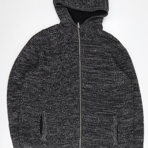 Next Men's Black Hooded Jacket 2XL Full Zip Knit