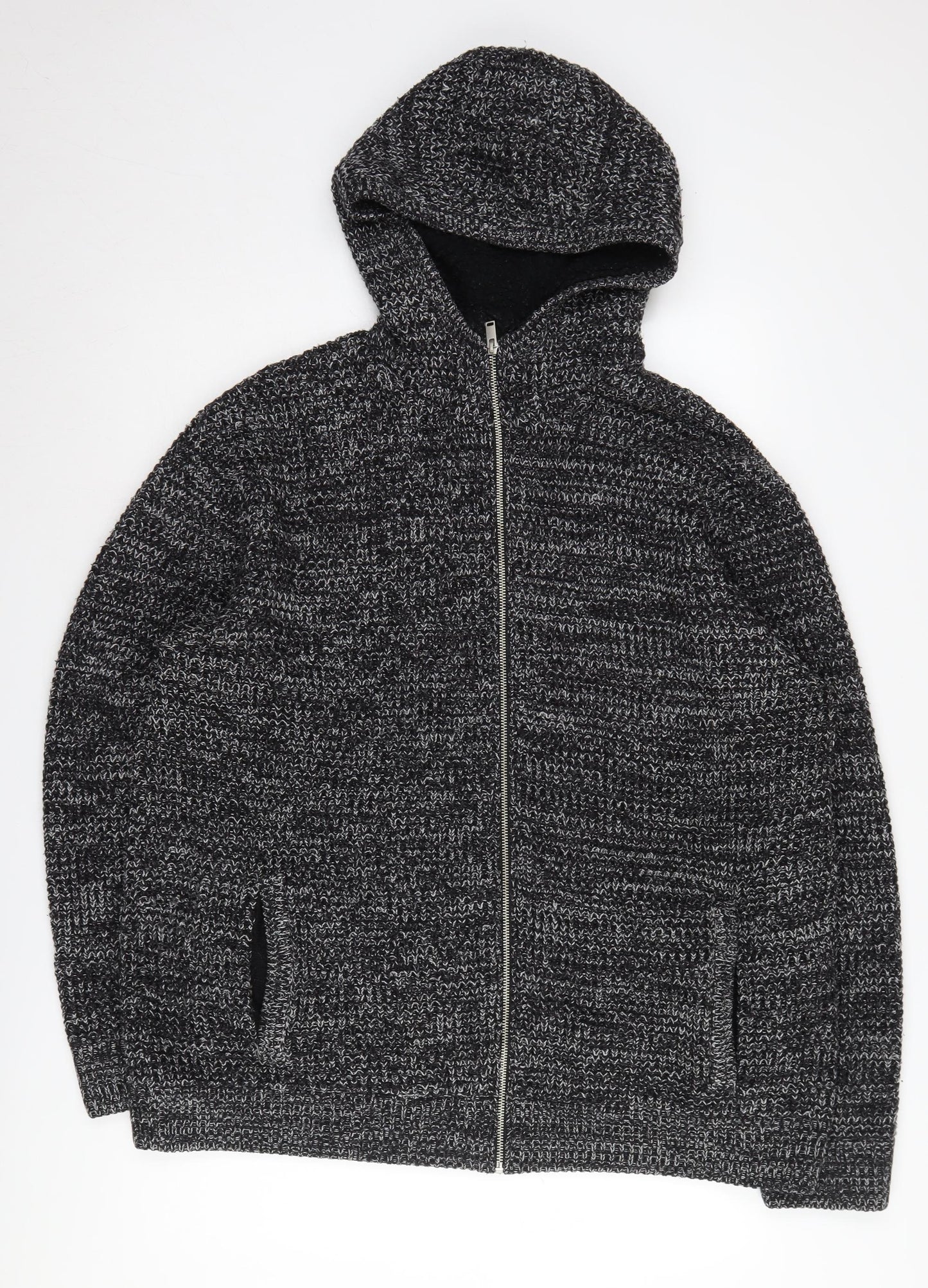 Next Men's Black Hooded Jacket 2XL Full Zip Knit