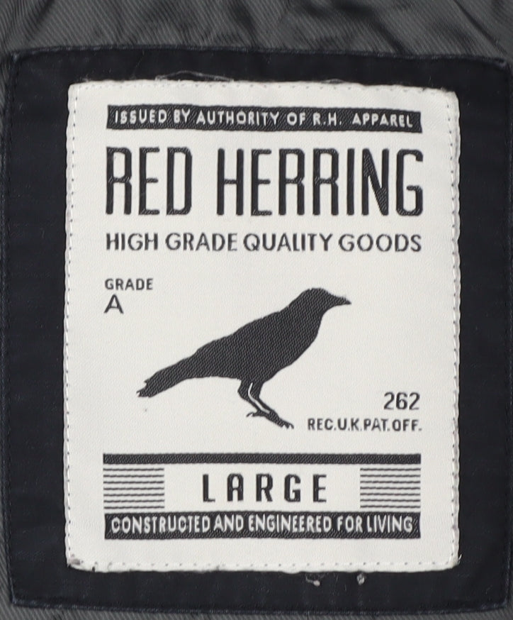 Red Herring Men's Black Bomber Jacket, Size L, Casual Style