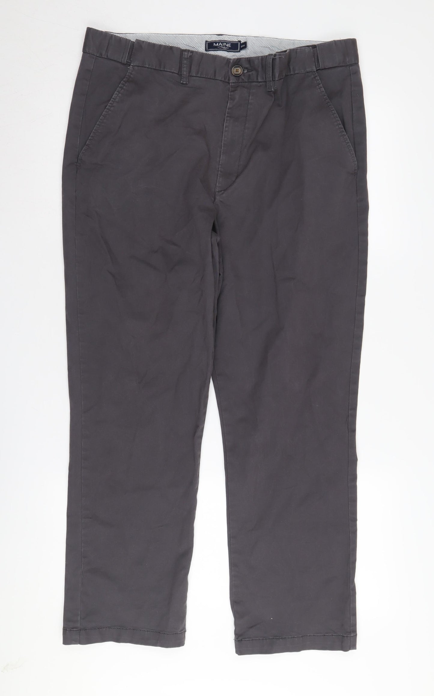 Maine Men's Grey Chino Trousers 33S Regular Fit