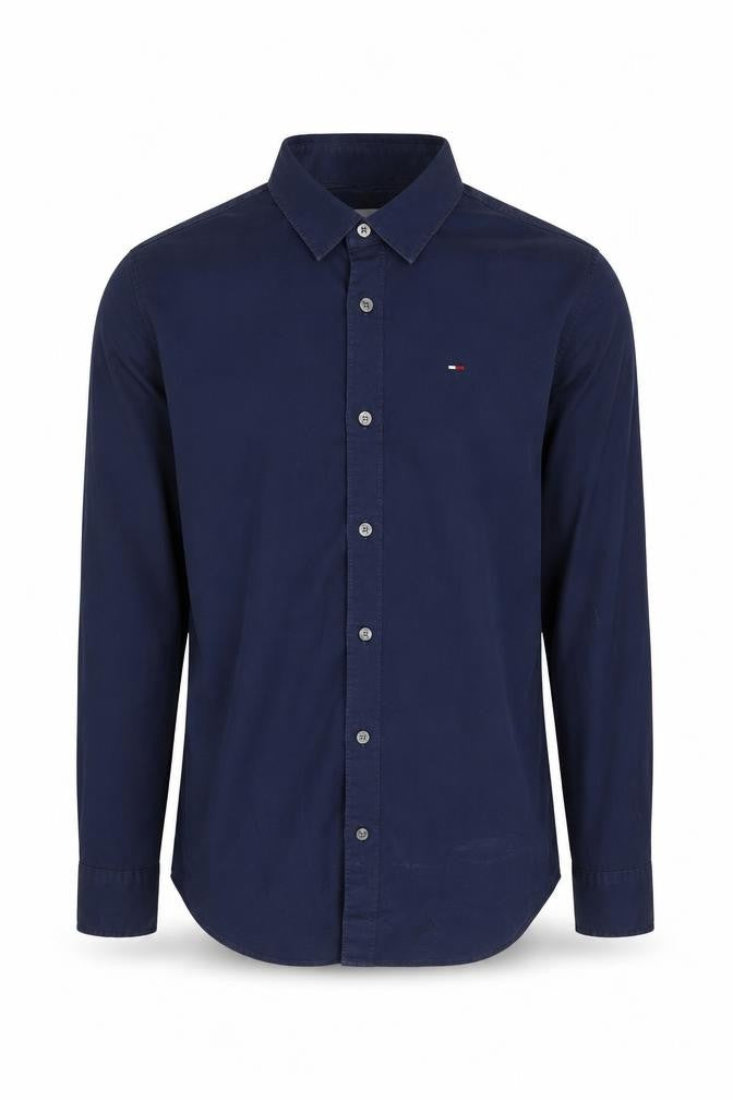 Front view of Hilfiger Denim Men's Blue Slim Fit Button-Up Shirt M