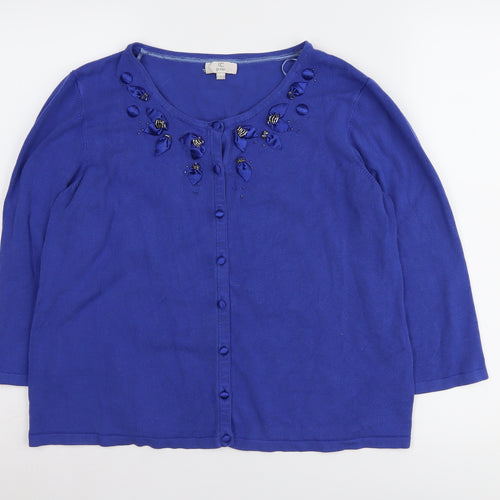 CC Women's Blue Petite Beaded Cardigan L