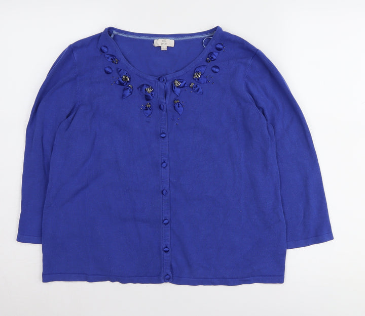 CC Women's Blue Petite Beaded Cardigan L