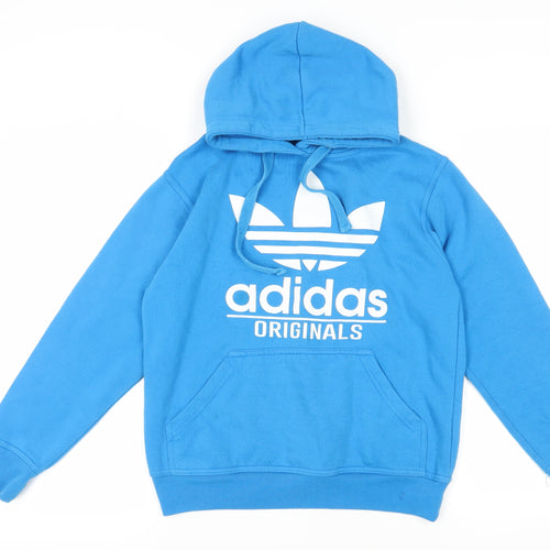 Adidas Blue Pullover Hoodie S, Unisex, Casual, Logos