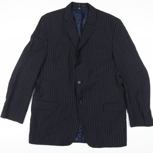 Daniel Hechter Men's Blue Wool Blazer, Size 44L, Classic Stripe