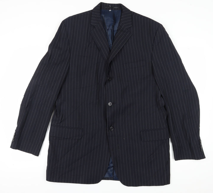 Daniel Hechter Men's Blue Wool Blazer, Size 44L, Classic Stripe