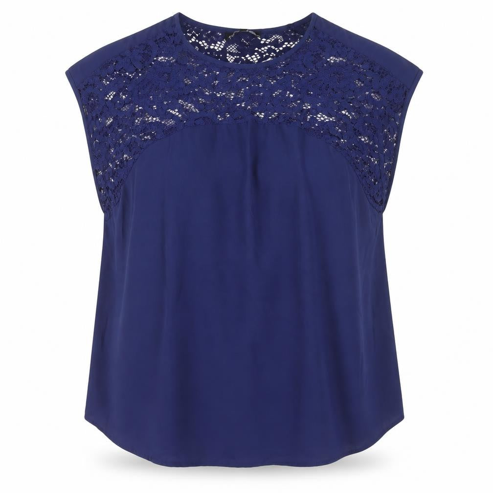 Front view of Capsule Women's Blue Crochet Accented Blouse -, size 18