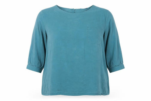 Front view of French Connection Women's Blue Relaxed Balloon Sleeve Top 16