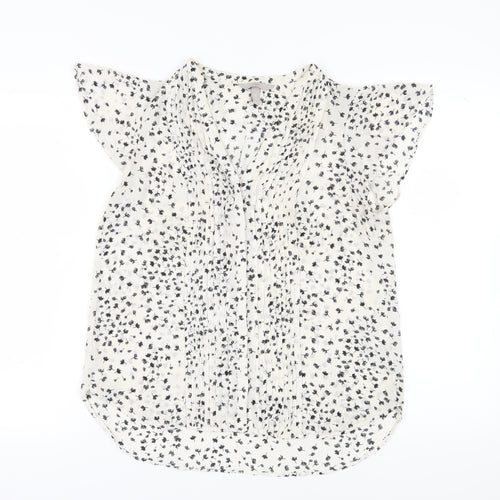 H&M Women's White Floral Blouse, Size 12, Short Sleeve