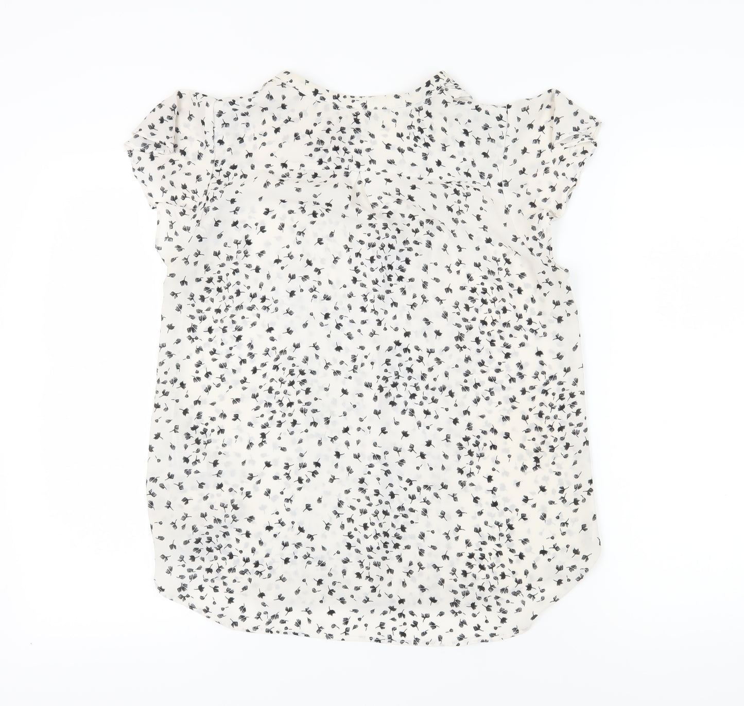 H&M Women's White Floral Blouse, Size 12, Short Sleeve