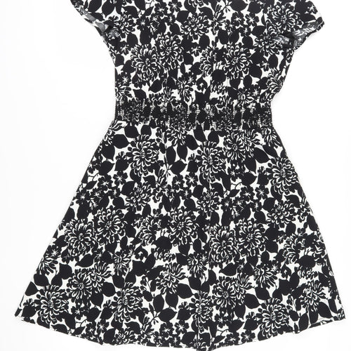 Brooks Brothers Women's Black Floral Dress Sz 12 Short Sleeve
