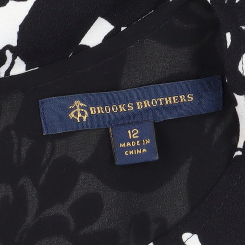 Brooks Brothers Women's Black Floral Dress Sz 12 Short Sleeve