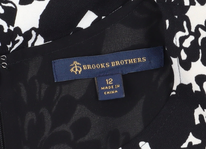 Brooks Brothers Women's Black Floral Dress Sz 12 Short Sleeve