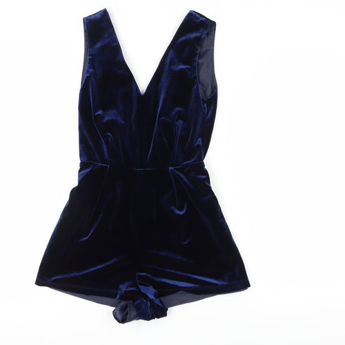 Topshop Women's Blue Velvet Playsuit Size 6