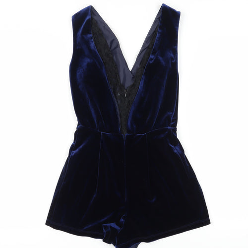Topshop Women's Blue Velvet Playsuit Size 6