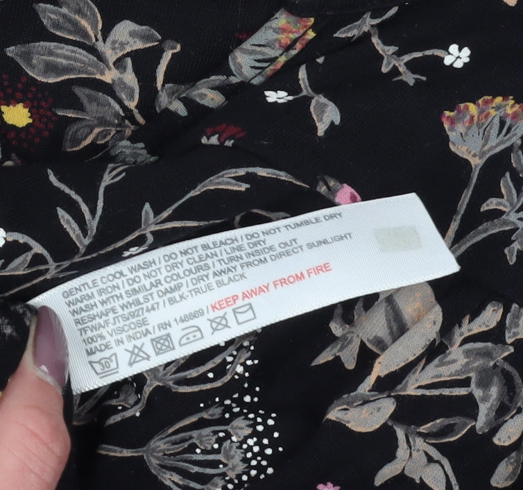Fat Face Women's Black Floral Tunic Blouse, Size 8