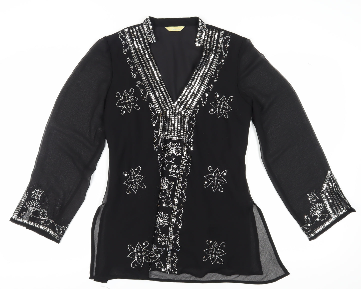 Agenda Women's Black Embroidered Blouse, Size 12