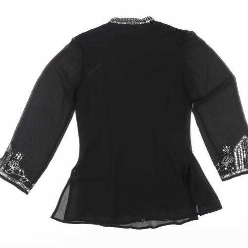 Agenda Women's Black Embroidered Blouse, Size 12