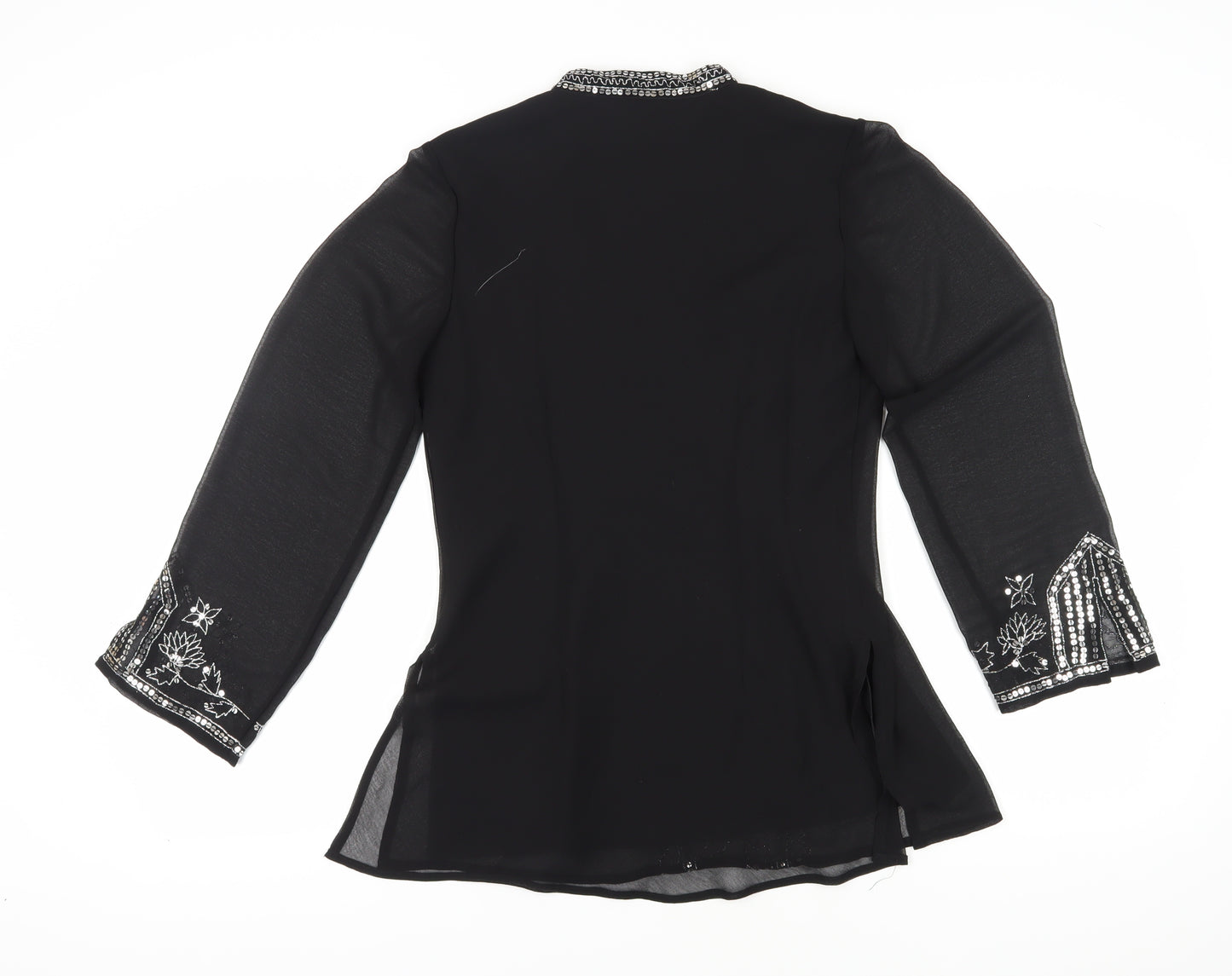 Agenda Women's Black Embroidered Blouse, Size 12