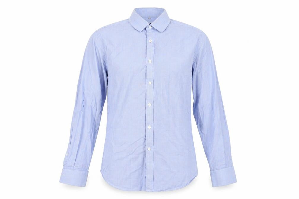 Front view of Hammond & Co. Men's Blue Check Dress Shirt 16 Regular