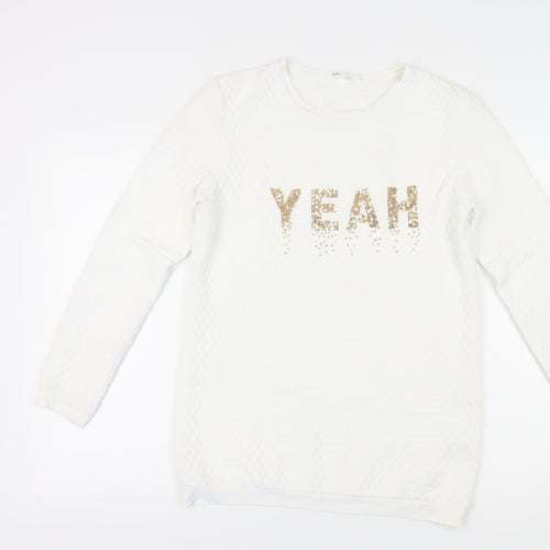 H&M Girls White Sequin Pullover Sweatshirt Size 12