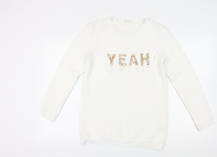 H&M Girls White Sequin Pullover Sweatshirt Size 12
