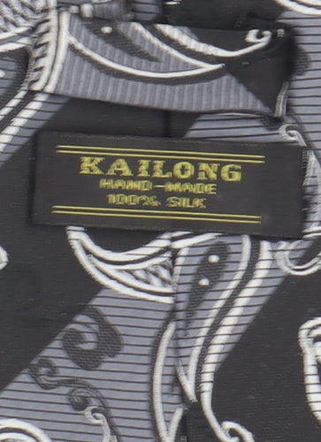 KAILONG Men's Black Silk Paisley Handmade Tie