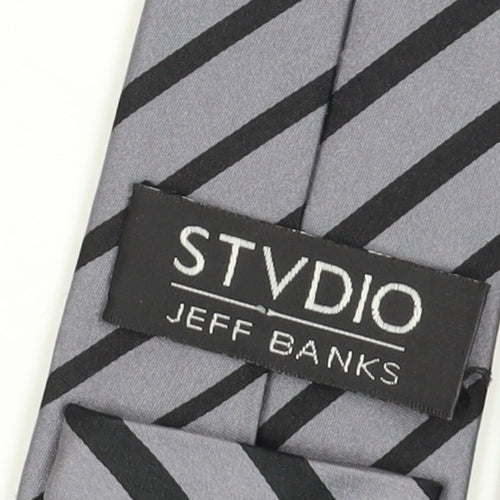 Jeff Banks Men's Silver Striped Designer Tie Silk